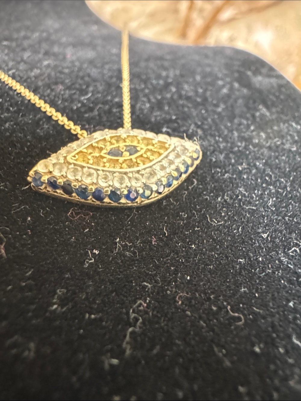 14K Gold Evil Eye Necklace with diamond and blue Sapphire stones - Picture 6 of 13